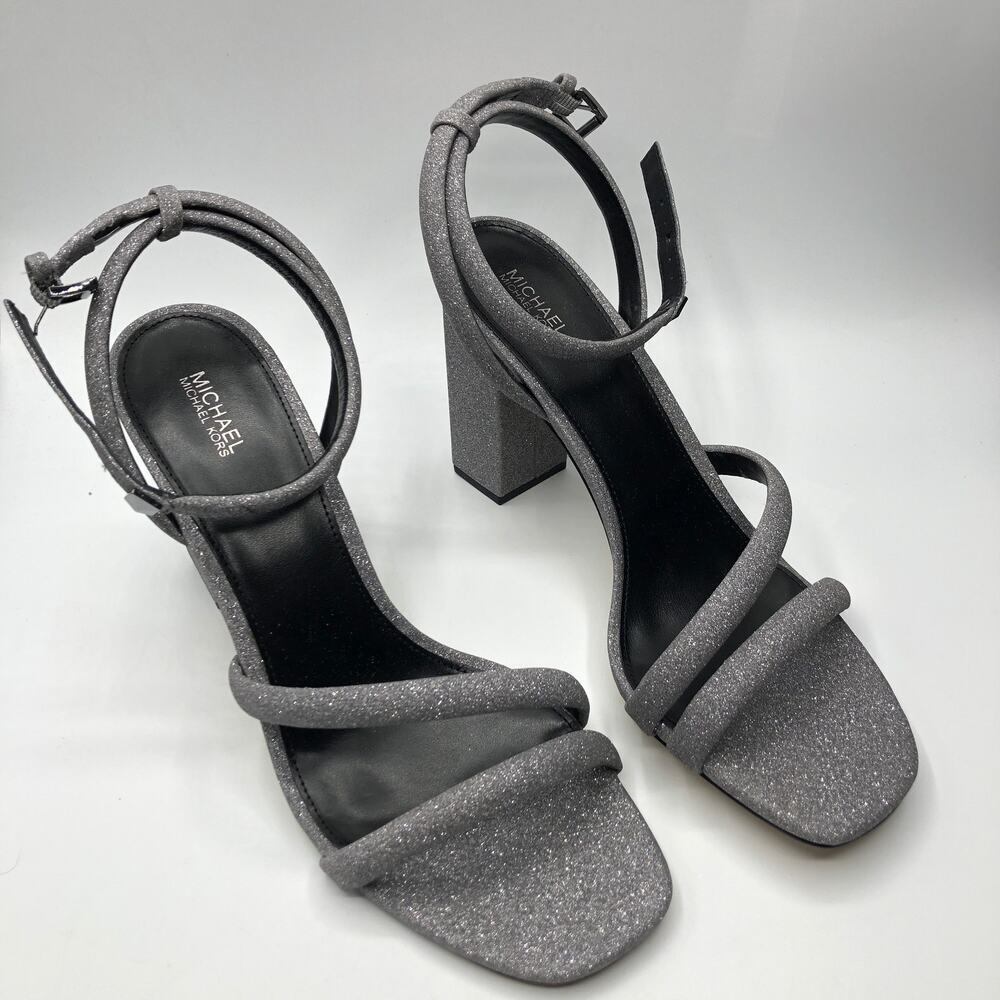 Michael Kors Women Hazel Ankle Strap Pixie Shimmer Heel Anthracite 11 NWT